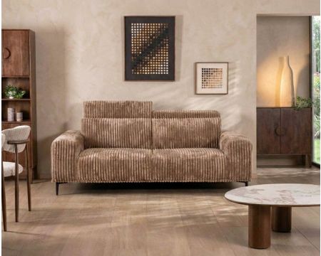 Canapé 3 places en velours larges côtes camel “Utsun” avec têtières relevables