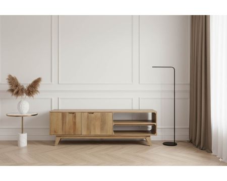 Meuble TV 170 cm en manguier massif  style scandinave "Elyka" avec double porte et niches