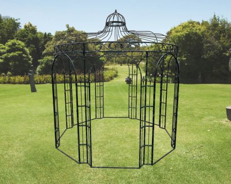 Gloriette en fer forgé noir avec aspect vieilli "Rosy" diamètre 2m60