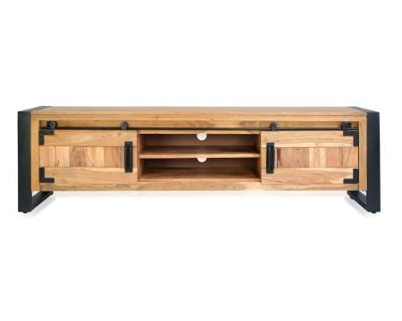Meuble TV industriel bois et métal 2 portes 2 casiers "Montréal"