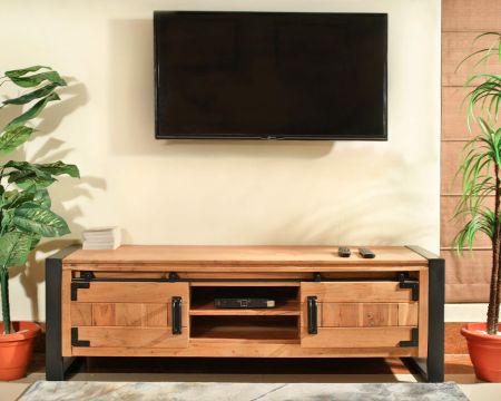 Meuble télé style industriel bois et métal 2 portes "Montréal" 160cm
