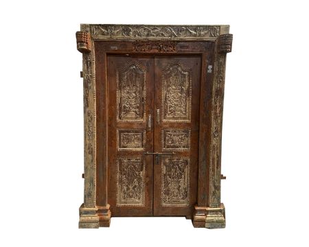 Ancienne et majestueuse porte indienne en bois sculpté "Vieille porte"