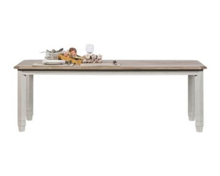 Grande table rectangulaire blanchie "Charme" en bois 220 cm