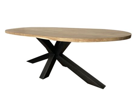 Table XXL en bois d’acacia et piétement métal mikado "3D"