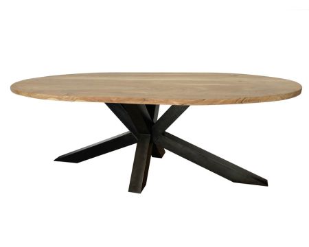 Table de salle à manger ovale en acacia et métal 220 cm "3D"