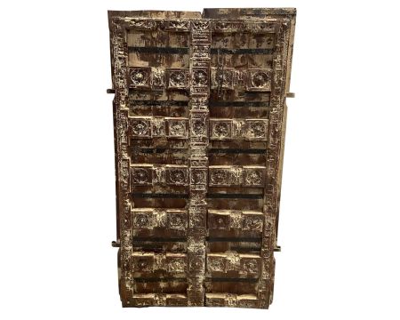 Grande porte indienne ocre et brune bois et métal "Vieille Porte"