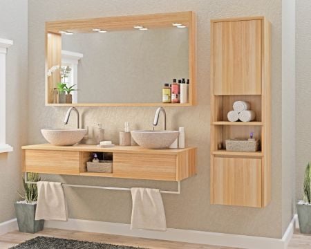 Salle de Bain complète L 120cm - Meuble + Vasque + Colonne vitrée