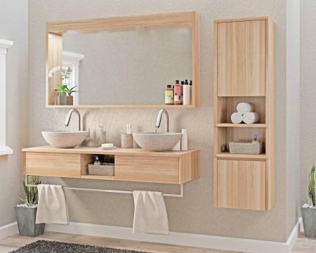 Miroir 140 cm cadre en teck avec rebord