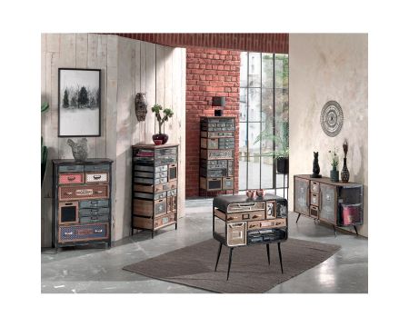 Petite armoire déco bois tiroirs "Mélimélo Indus" 100cm