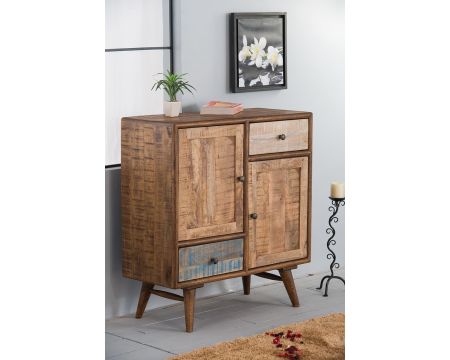 Buffet bas style vintage en bois massif 2 portes 2 tiroirs "Cookies"