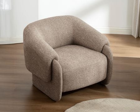 Fauteuil club revisité « Amarello » en tissu marron chiné esprit vintage contemporain