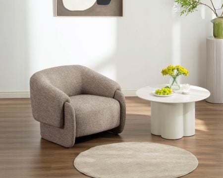 Fauteuil club revisité « Amarello » en tissu marron chiné esprit vintage contemporain