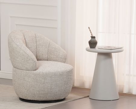 Chauffeuse effet boule avec surpiqures en tissu bouclette beige tramé "Sweet Culture" esprit cocoon 