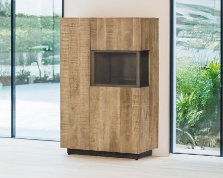 Argentier en manguier massif 2 portes "Santo" style épuré avec porte vitrée