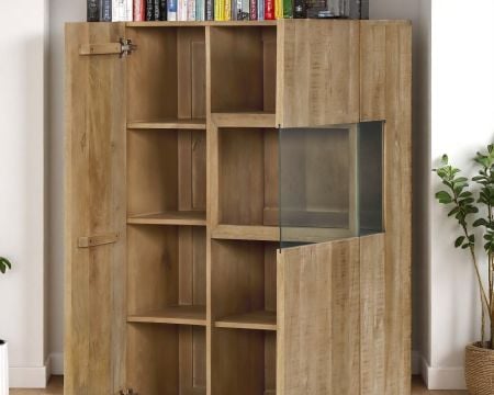 Argentier en manguier massif 2 portes "Santo" style épuré avec porte vitrée