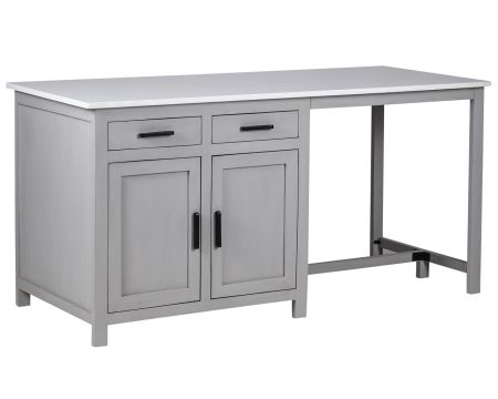 Îlot central gris et plateau quartz blanc avec coin repas "Grand Chef"