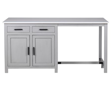 Îlot central gris et plateau quartz blanc avec coin repas "Grand Chef"