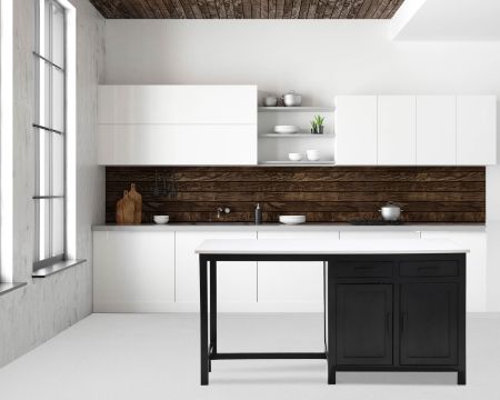 Îlot central noir et plateau quartz blanc avec coin repas "Grand Chef"