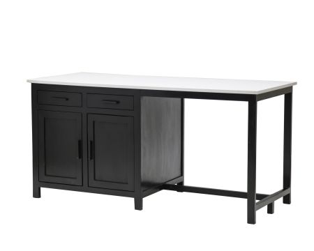 Îlot central noir et plateau quartz blanc avec coin repas "Grand Chef"