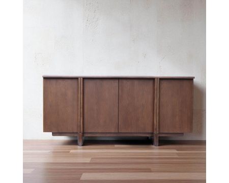Buffet bas 4 portes esprit japandi "Laumie" teinte foncée