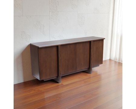 Buffet bas 4 portes esprit japandi "Laumie" teinte foncée