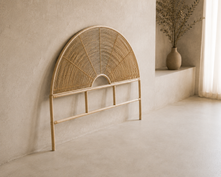 Tête de lit 140 cm style ethnique en rotin "Solira" forme arrondie