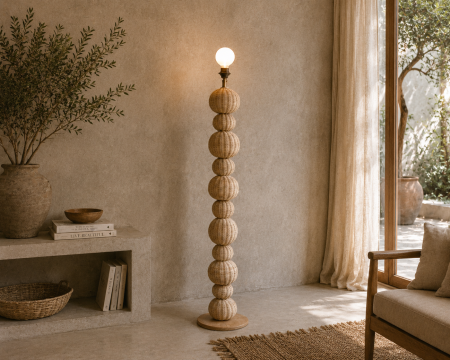 Grande lampe à poser en rotin tressé "Solira" 140 cm design organique
