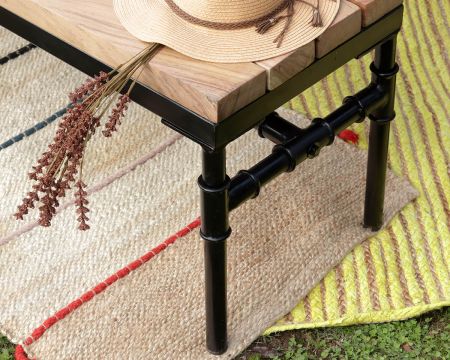 Banc industriel en bois d’acacia massif et métal "Garden"