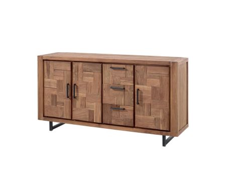 Bahut teck massif 3 portes 3 tiroirs "Kataya" 180cm