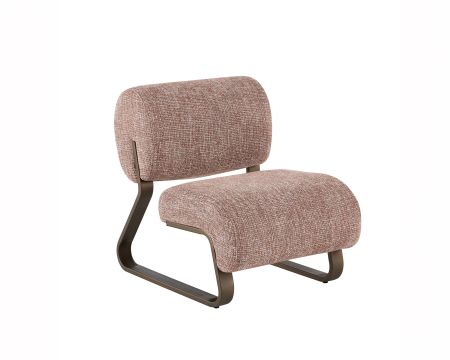 Fauteuil design rétro "Luno" en tissu bouclette brique et structure métal bronze