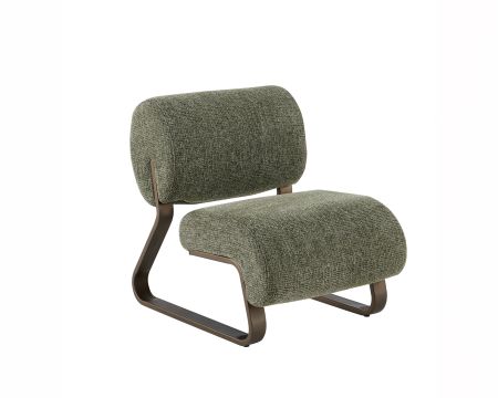 Fauteuil design moderne en tissu bouclette kaki "Luno" structure métal bronze