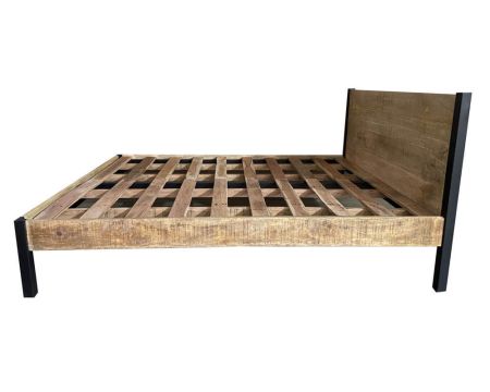 Lit Queen Size bois massif et métal noir style factory "Atelier"
