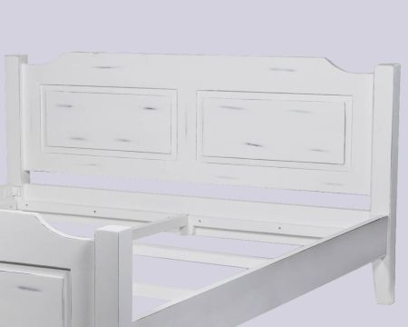 Lit de 140x190cm en manguier massif cérusé blanc "Soléa"