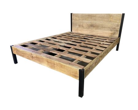 Lit Queen Size bois massif et métal noir style factory "Atelier"