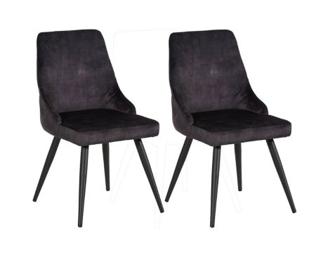 Lot de 2 chaises capitonnées tissu gris anthracite métal noir "Casta"