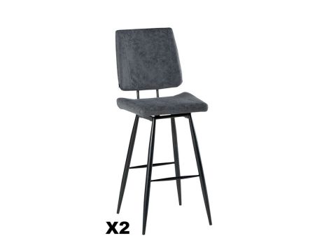 Lot de 2 chaises hautes pieds métal et tissu microfibre gris Casita