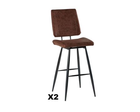 Lot de 2 chaises hautes tissu microfibre brun pieds métal noir Casita