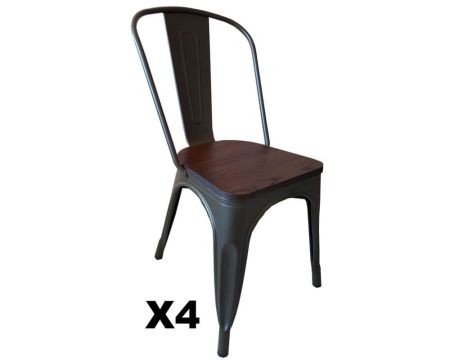 Lot de 4 chaises bistrot métal et bois industrielles "Industry"