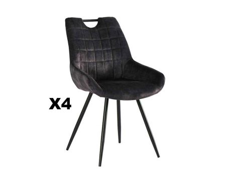 Lot de 4 chaises scandinaves grises et noires tissu et métal "Dina"