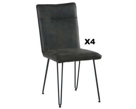 Lot de 4 chaises design rétro métal noir tissu gris "Chaise Casita"