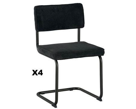 Lot de 4 chaises grises style vintage tissu et métal noir "Caractère"