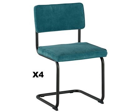Lot de 4 chaises bleues en tissu et métal noir esprit pop "Caractère"