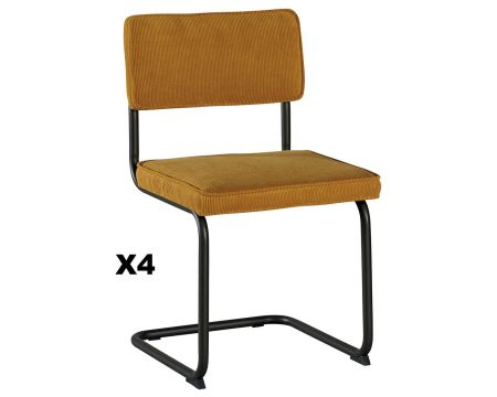 Lot de 4 chaises vintage tissu jaune curry métal noir "Caractère"