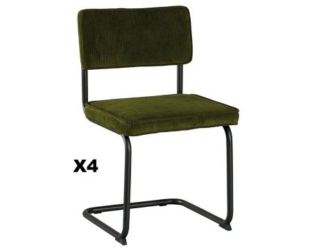 Lot de 4 chaises vintage en tissu vert kaki et métal noir "Caractère"