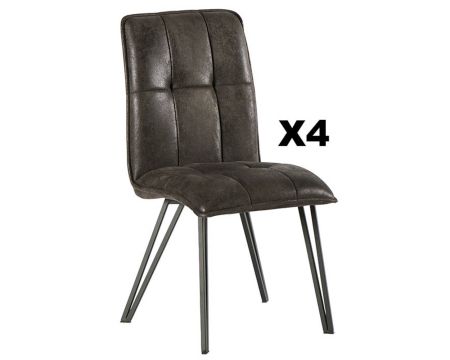 Lot de 4 chaises vintages grises et noires "Vénus" tissu et métal