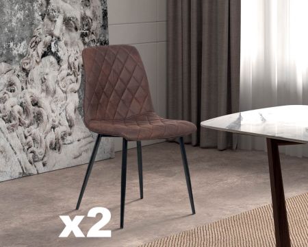 Lot de 2 chaises design métal noir et tissu microfibre brun "Miro"