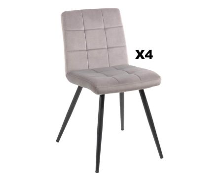 Lot de 4 chaises de repas grises et noires "Sando" tissu et métal