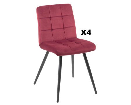 Lot de 4 chaises de repas en tissu bordeaux "Sando" Casita