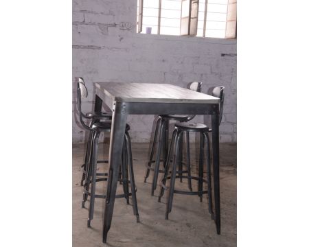 Table haute factory 150x80cm métal et bois massif "Snack Indus"