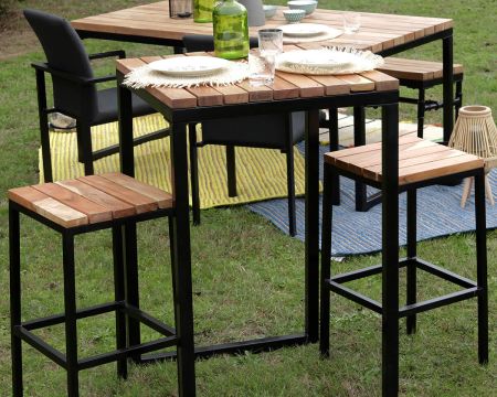 Tabouret de bar en métal et bois exotique "Garden"